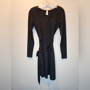 Pact Organic Cotton Stretch Waist Tie Dress Women Size XS Black